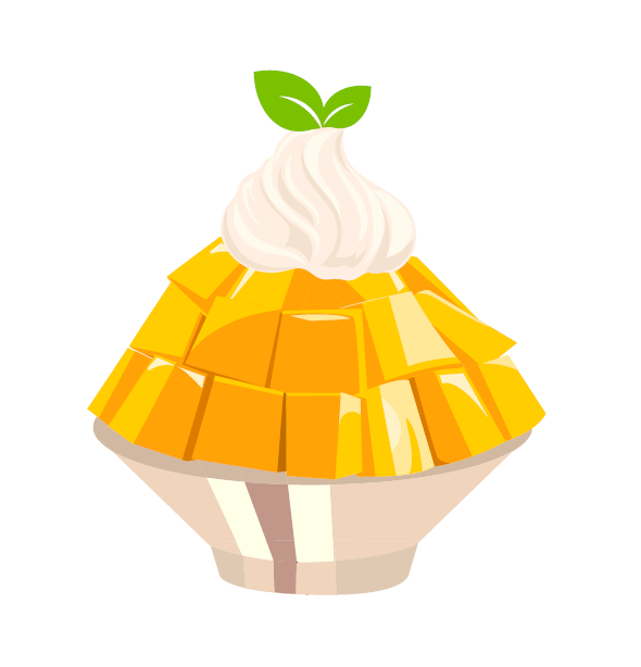 Mezcla de mango, popping de mango, leche condensada con topping de mango y crema chantilly